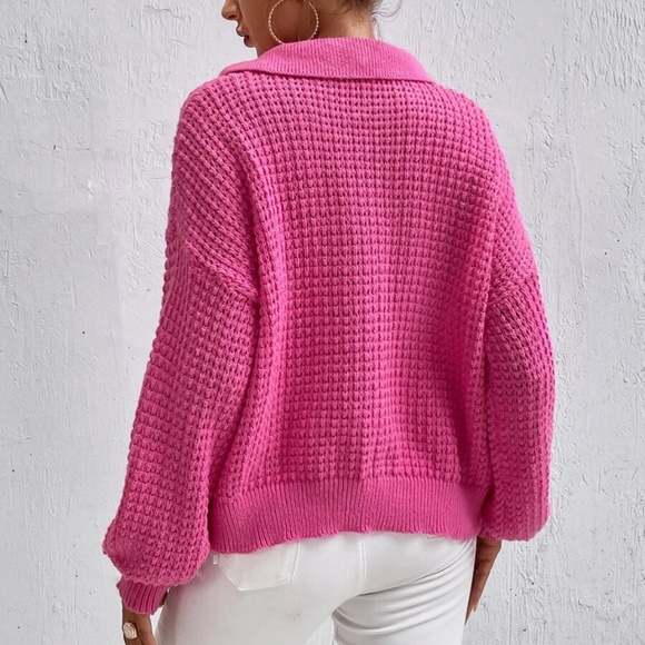 Cozy Hot Pink Knit Oversized Sweater Top - Picture 5 of 5